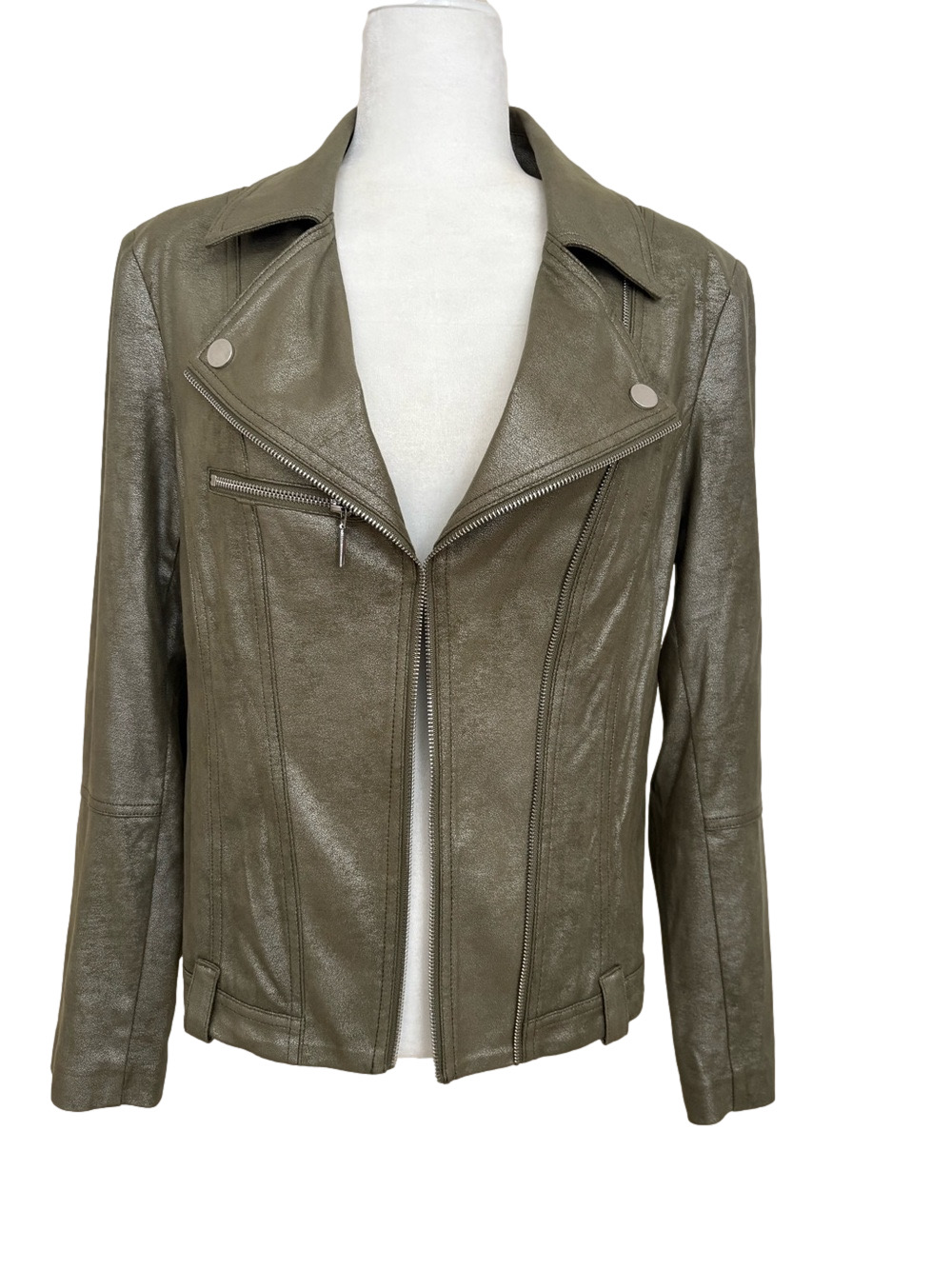INSIGHT NY Olive Green Liquid Leather Moto Jacket - Women